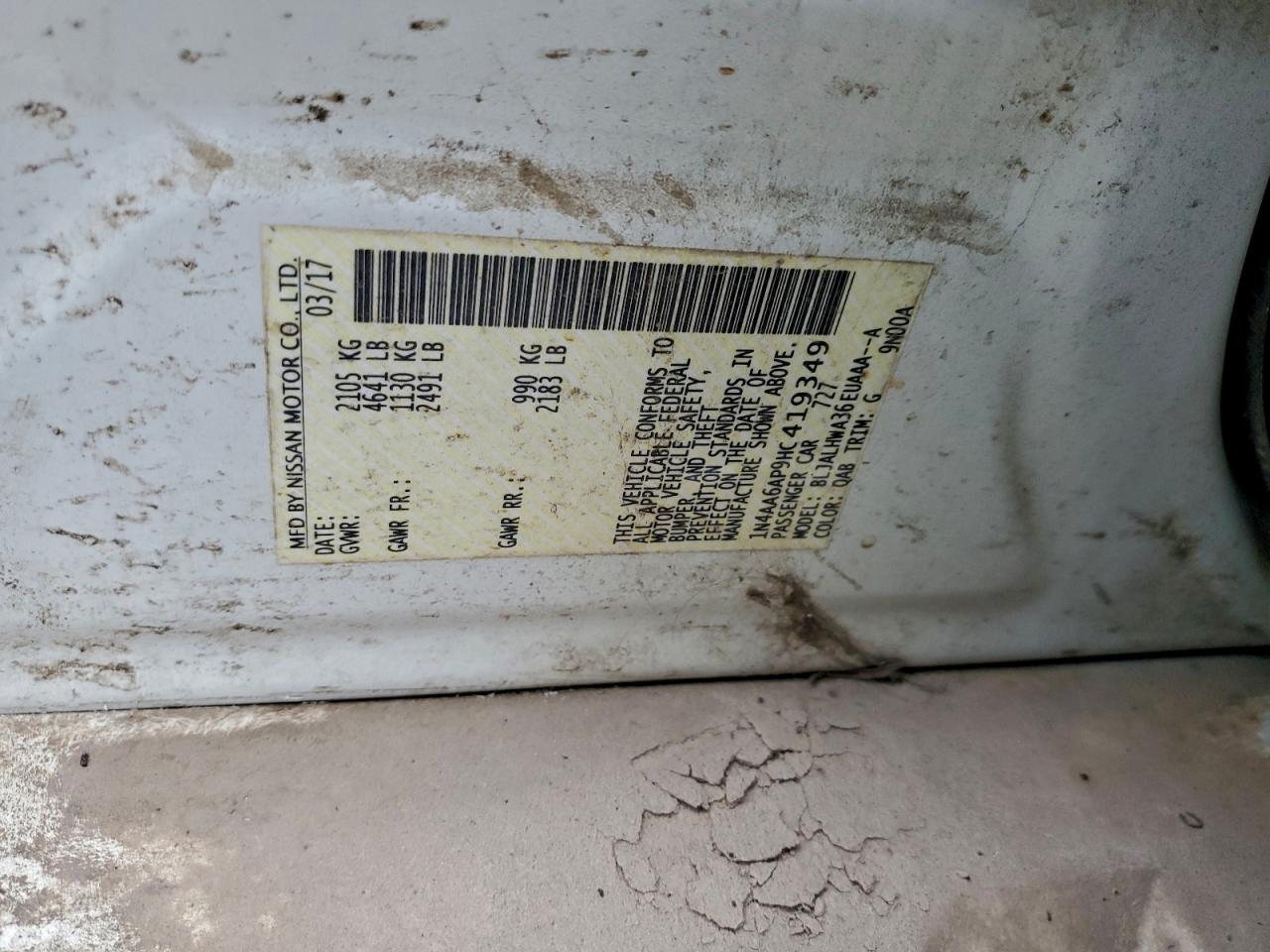 2017 Nissan Maxima 3.5S VIN: 1N4AA6AP9HC419349 Lot: 93094765