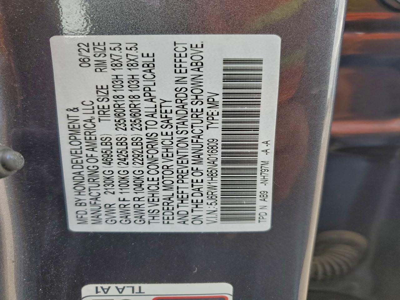 2022 Honda Cr-V Exl VIN: 5J6RW1H85NA016809 Lot: 95338175