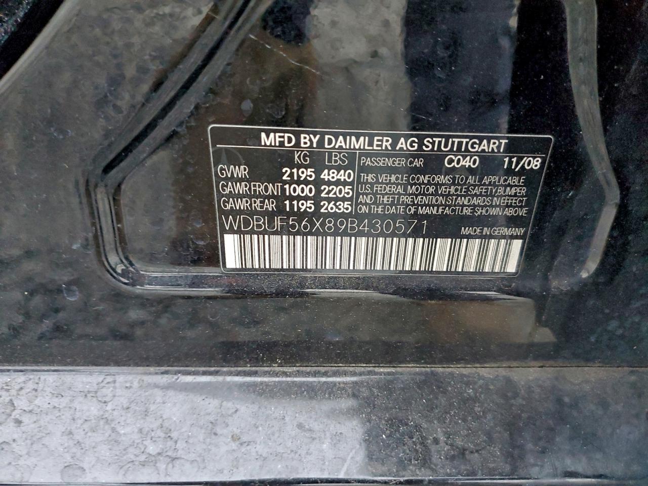 2009 Mercedes-Benz E 350 VIN: WDBUF56X89B430571 Lot: 94144815