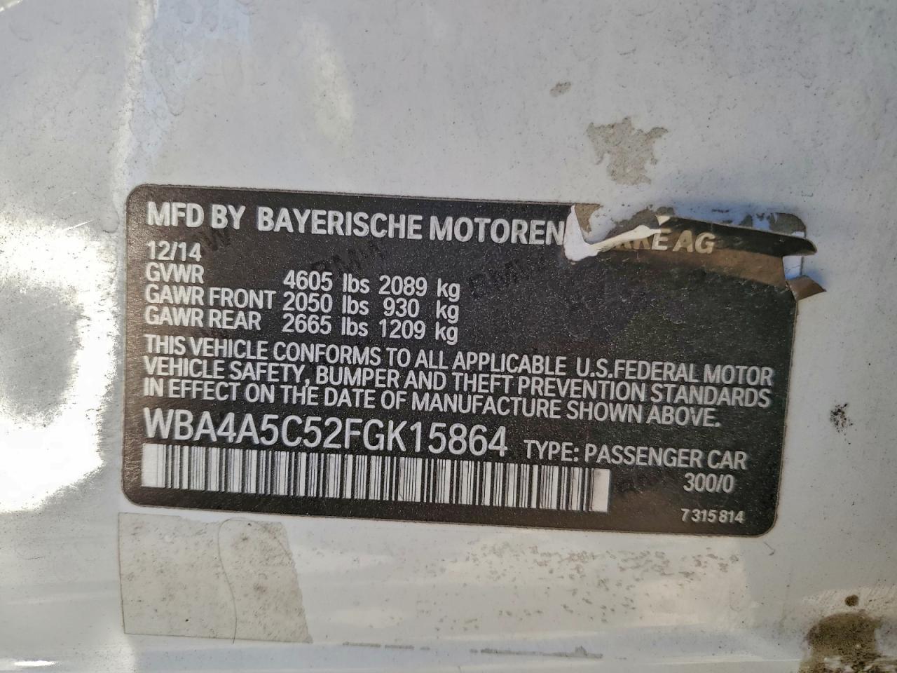 2015 BMW 428 I Gran Coupe VIN: WBA4A5C52FGK15864 Lot: 95555325