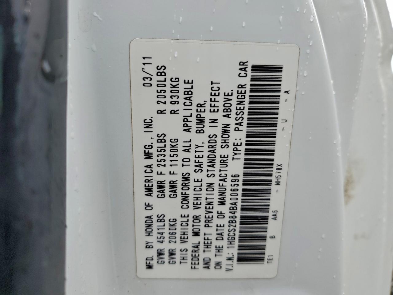 2011 Honda Accord Exl VIN: 1HGCS2B84BA006596 Lot: 94915795