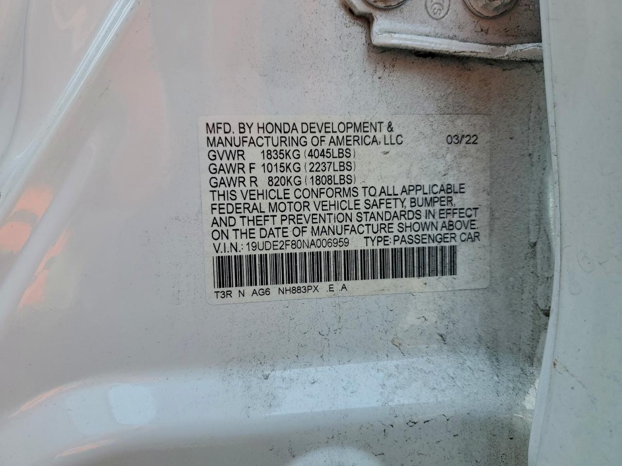 2022 Acura Ilx Premium A-Spec VIN: 19UDE2F80NA006959 Lot: 94997855