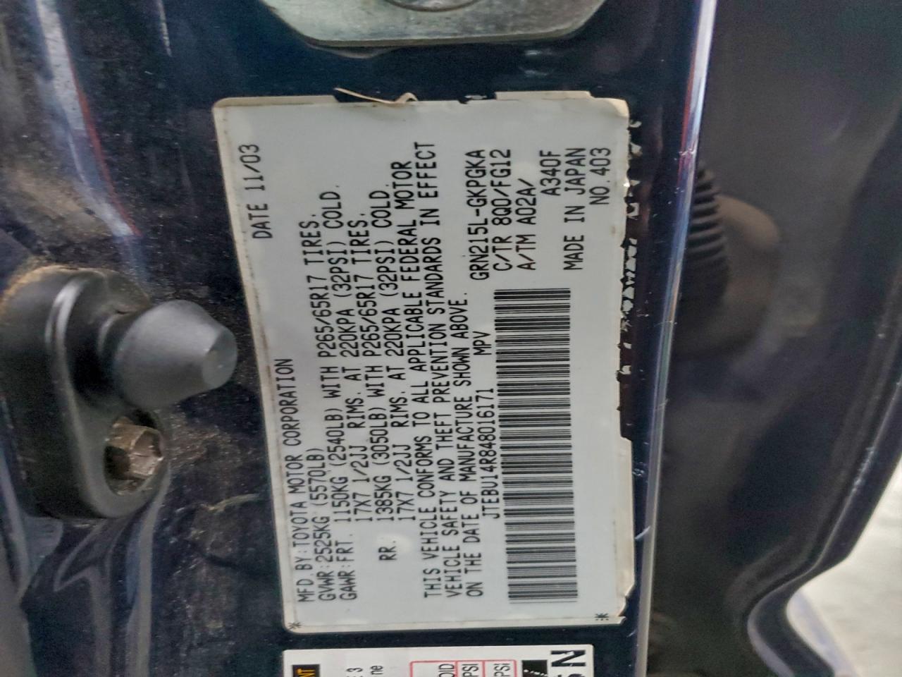 2004 Toyota 4Runner Sr5 VIN: JTEBU14R848016171 Lot: 96032845