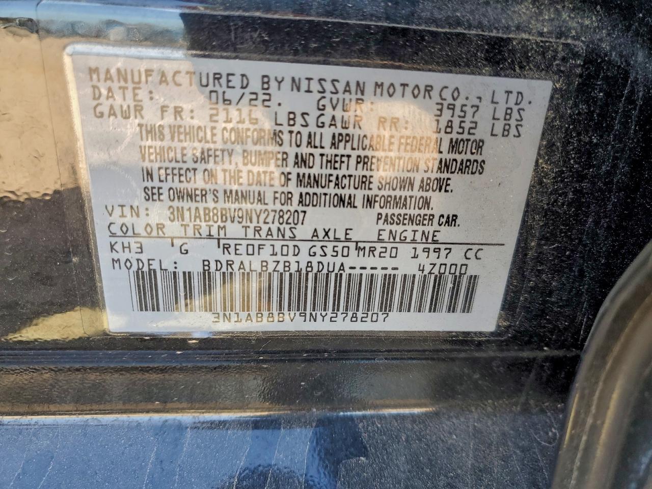 2022 Nissan Sentra S VIN: 3N1AB8BV9NY278207 Lot: 94734155