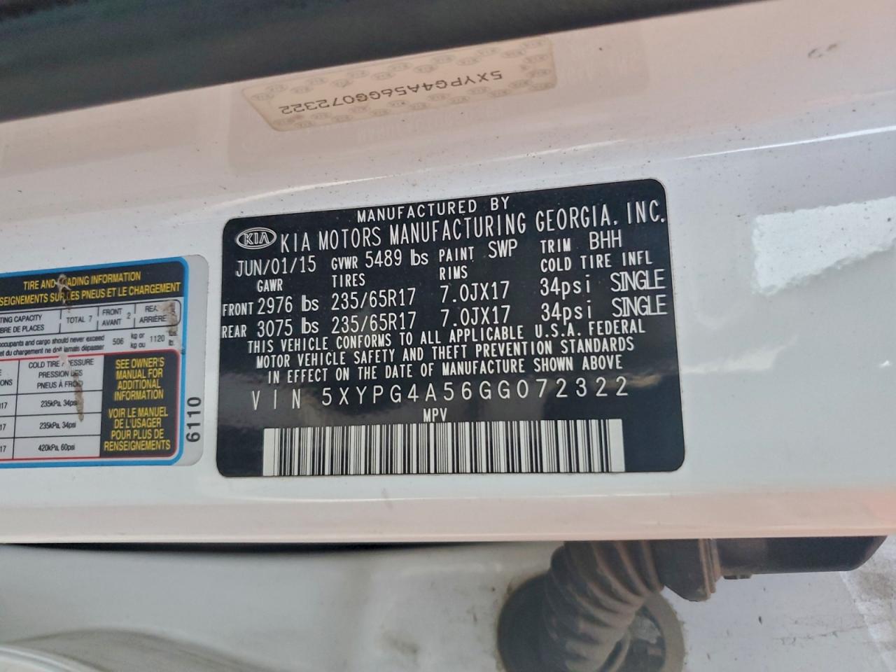 2016 Kia Sorento Lx VIN: 5XYPG4A56GG072322 Lot: 96796065