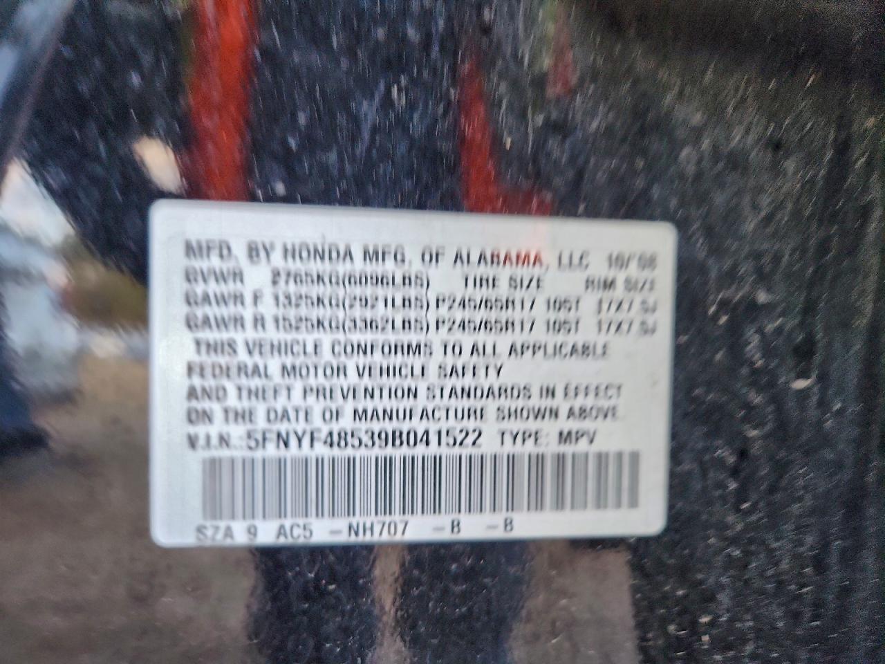 2009 Honda Pilot Exl VIN: 5FNYF48539B041522 Lot: 94746075