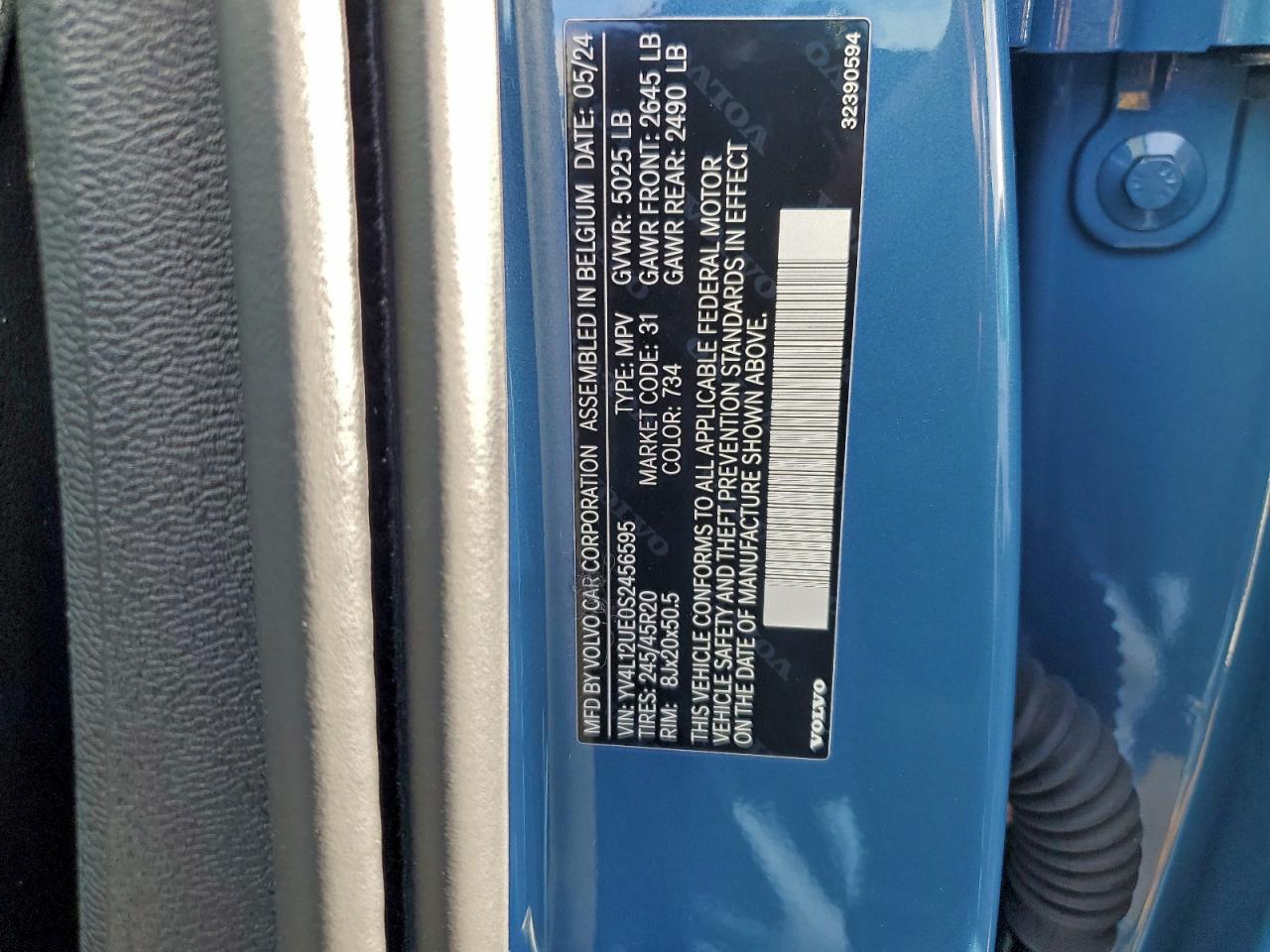 2025 Volvo Xc40 Plus VIN: YV4L12UE0S2456595 Lot: 95300175