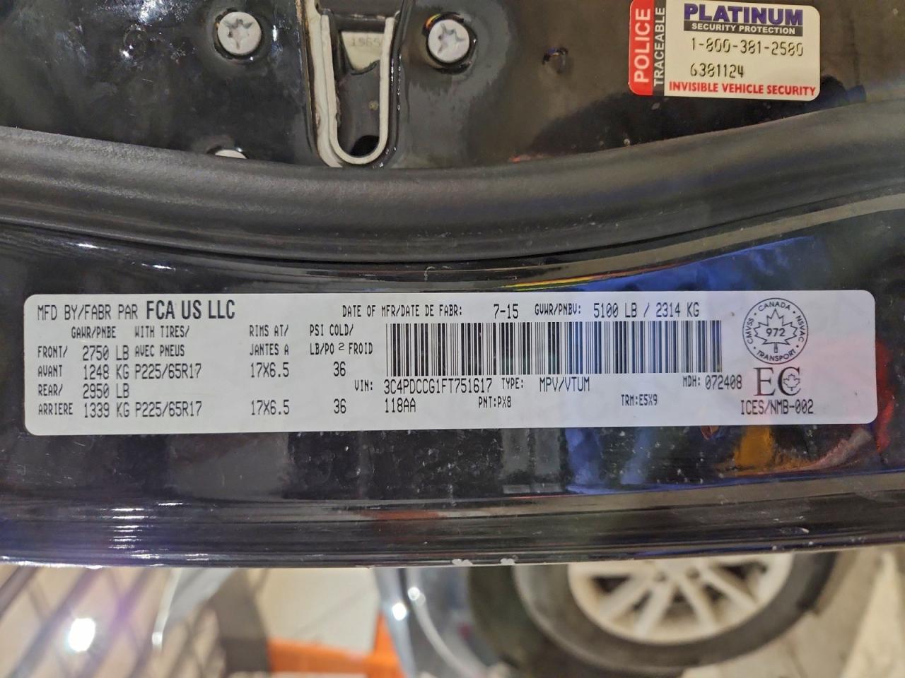 2015 Dodge Journey Sxt VIN: 3C4PDCCG1FT751617 Lot: 95036835