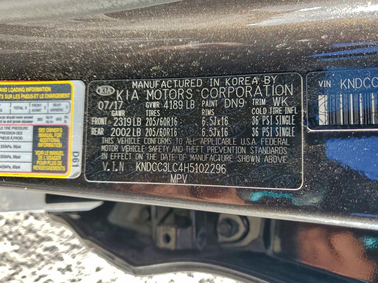 2017 Kia Niro Ex VIN: KNDCC3LC4H5102296 Lot: 94925605