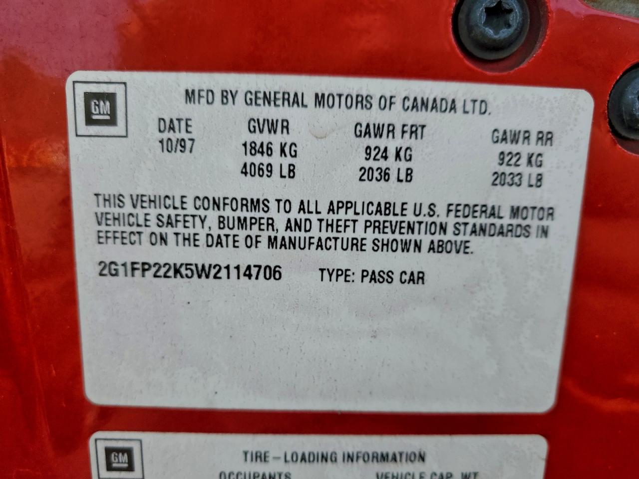 1998 Chevrolet Camaro VIN: 2G1FP22K5W2114706 Lot: 94955735