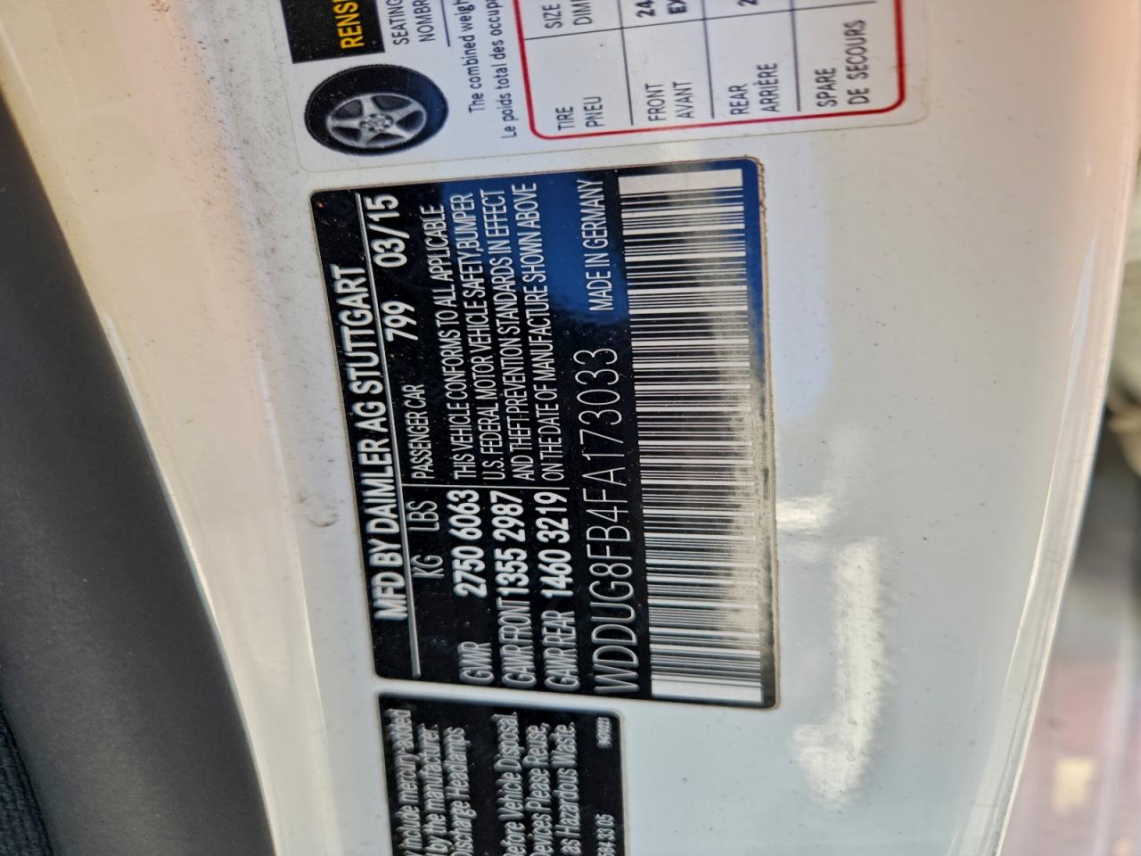 2015 Mercedes-Benz S 550 4Matic VIN: WDDUG8FB4FA173033 Lot: 97027045