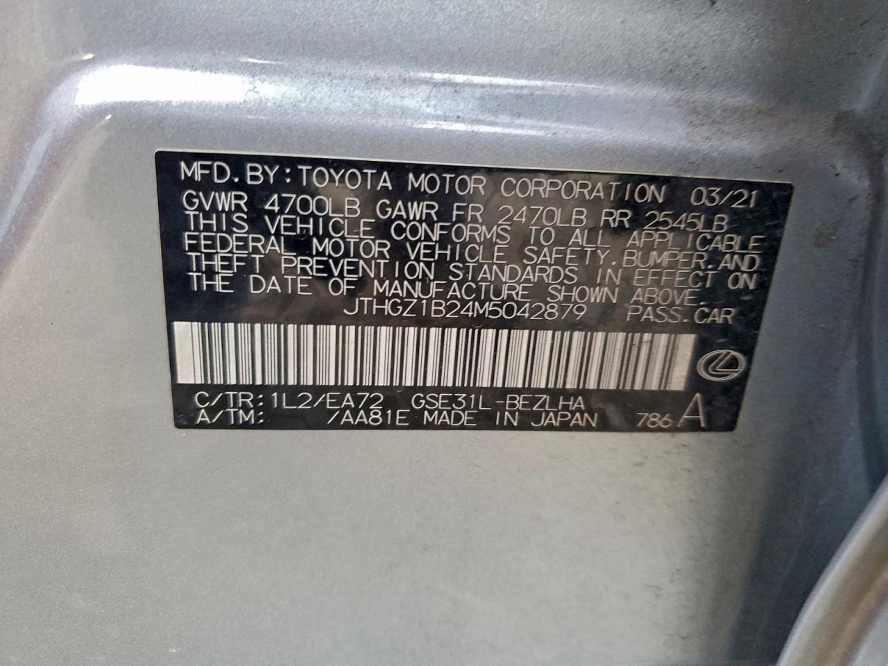 2021 Lexus Is 350 F Sport VIN: JTHGZ1B24M5042879 Lot: 94752675