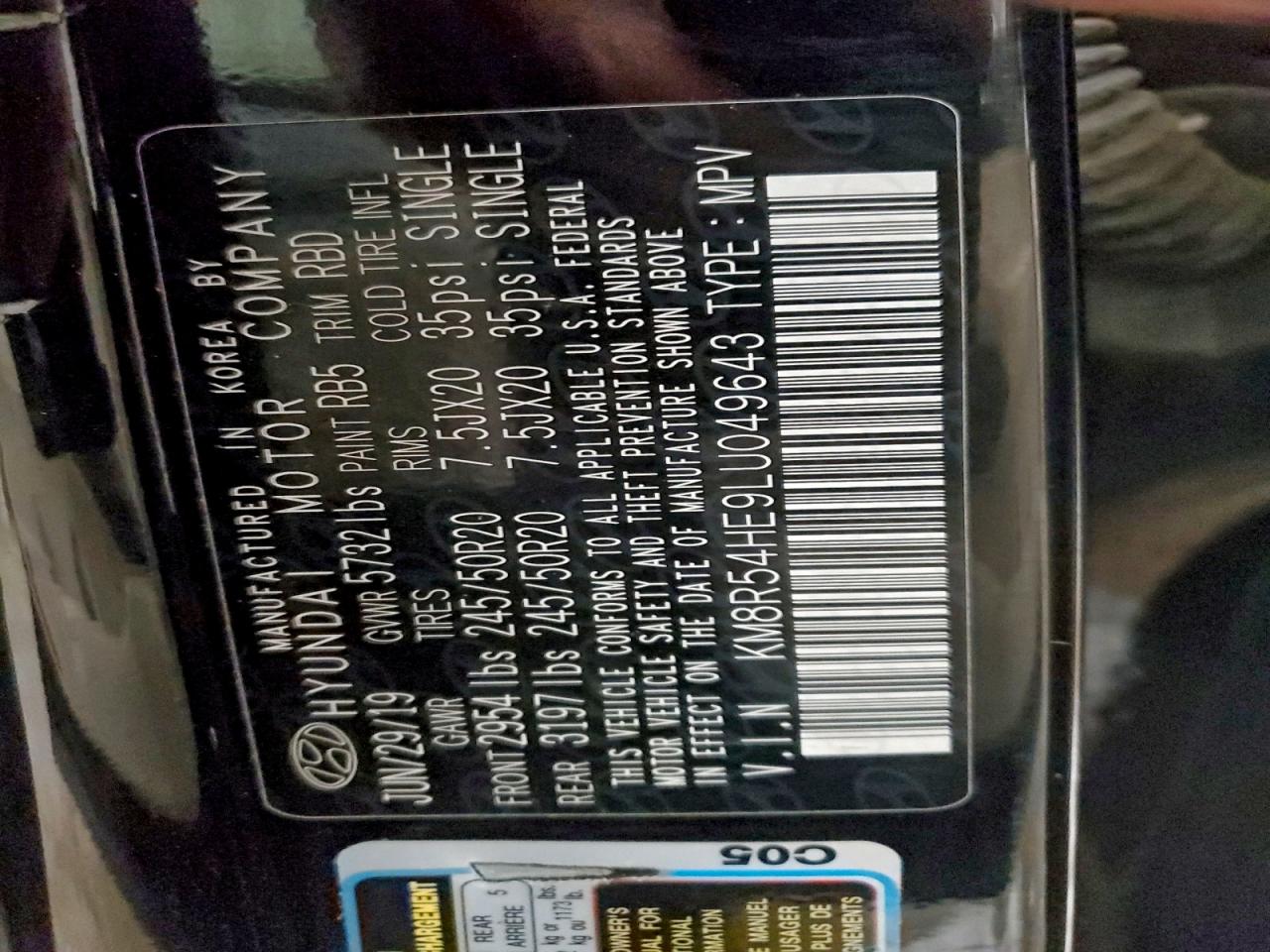 2020 Hyundai Palisade Limited VIN: KM8R54HE9LU049643 Lot: 94773805