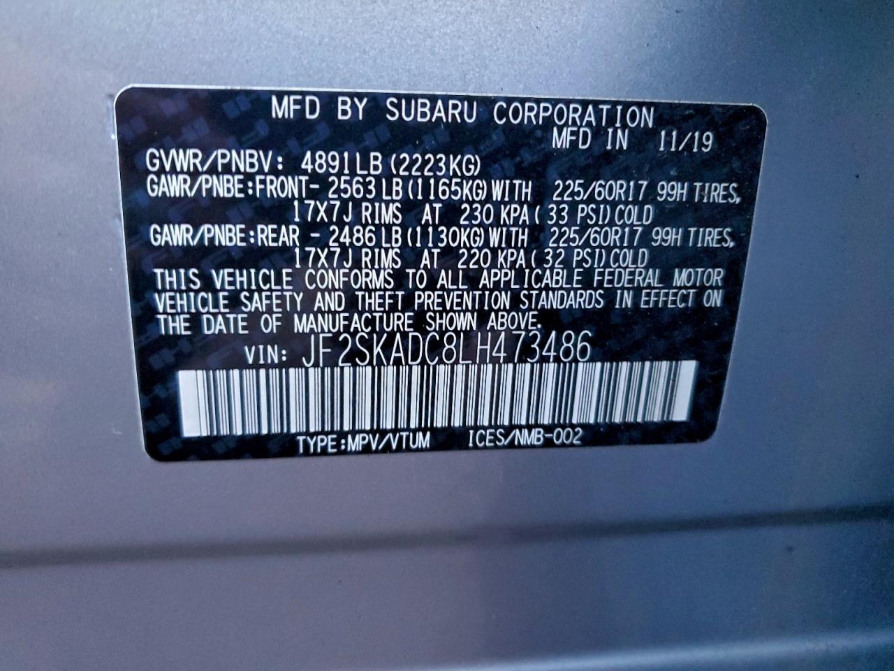 2020 Subaru Forester VIN: JF2SKADC8LH473486 Lot: 93952185