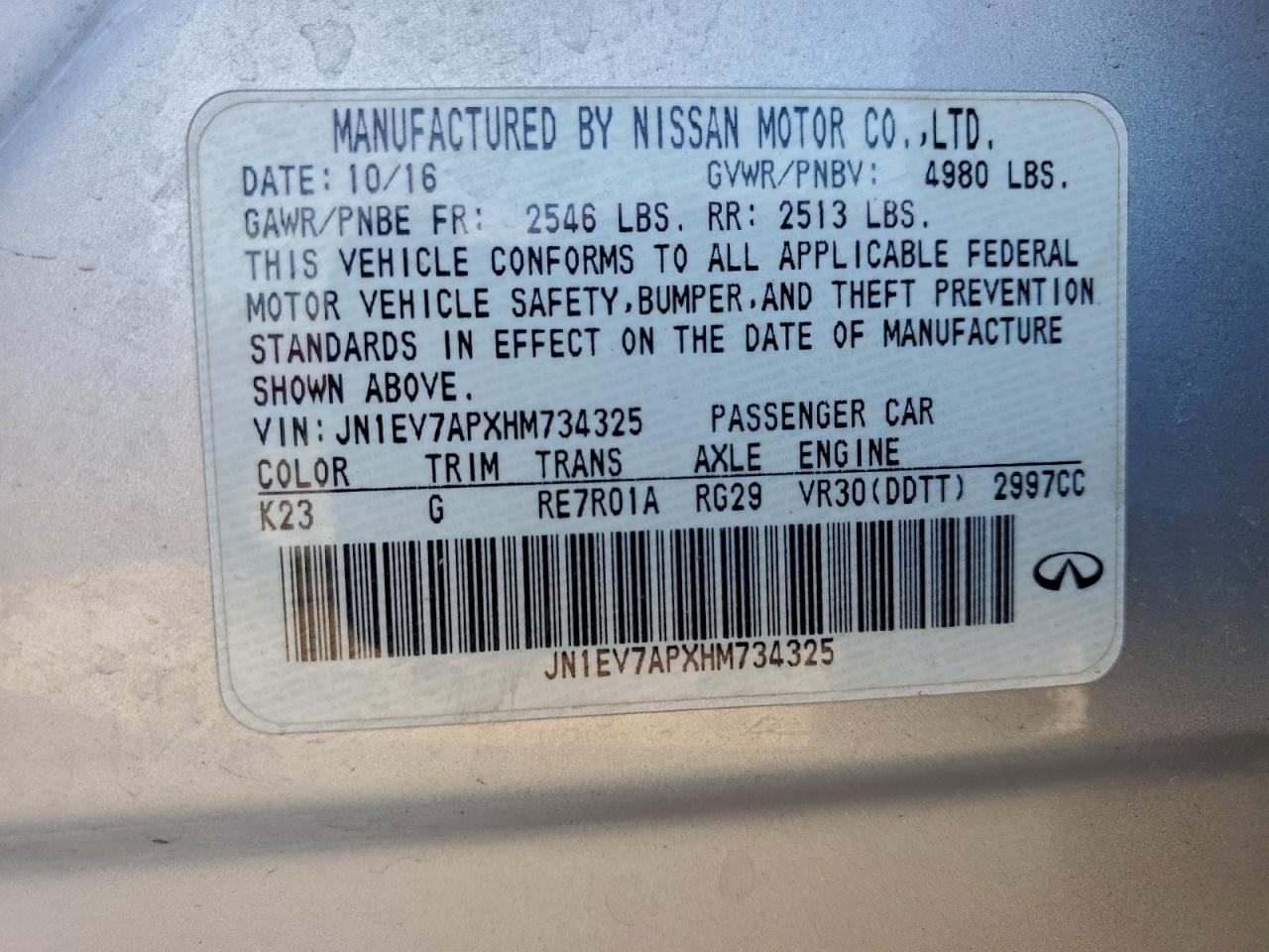 2017 Infiniti Q50 Premium VIN: JN1EV7APXHM734325 Lot: 94916705