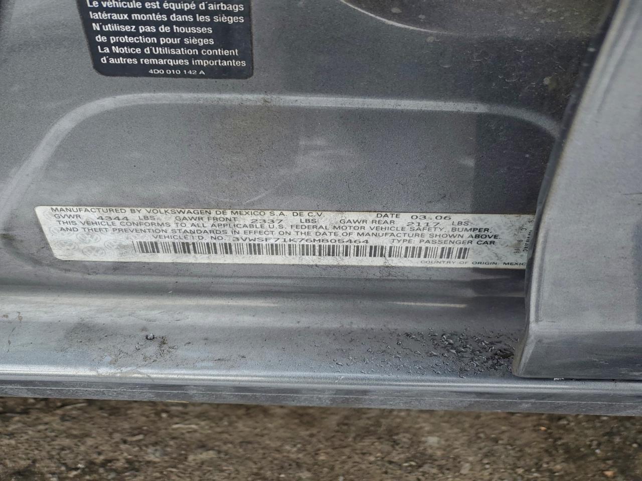 2006 Volkswagen Jetta 2.5 Option Package 1 VIN: 3VWSF71K76M805464 Lot: 95839245