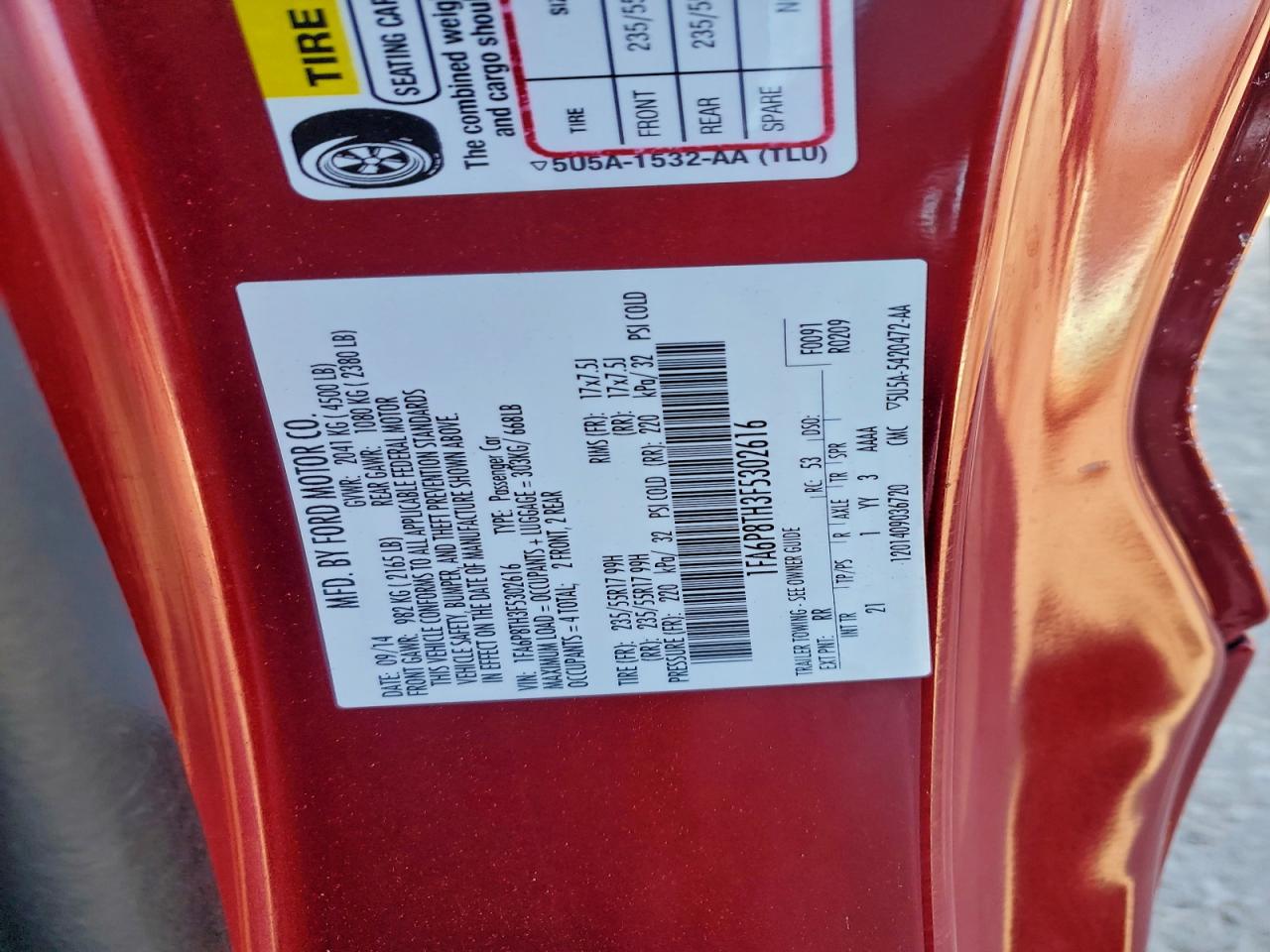 2015 Ford Mustang VIN: 1FA6P8TH3F5302616 Lot: 93929935