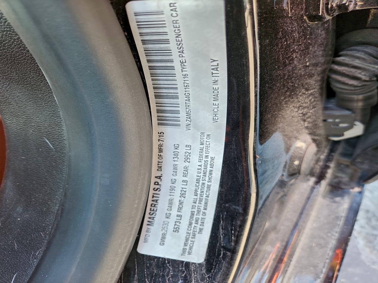 2016 Maserati Ghibli S VIN: ZAM57RTA4G1167116 Lot: 95675375