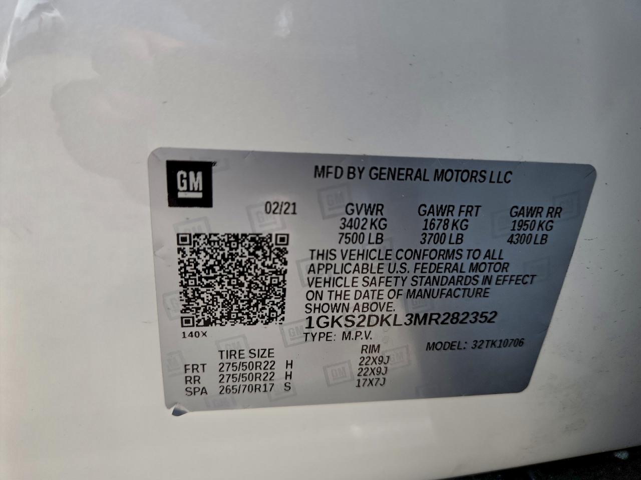 2021 GMC Yukon Denali VIN: 1GKS2DKL3MR282352 Lot: 96841285