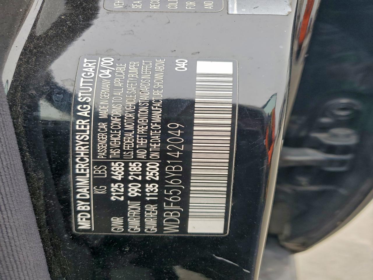 2000 Mercedes-Benz E 320 VIN: WDBJF65J6YB142049 Lot: 95885025