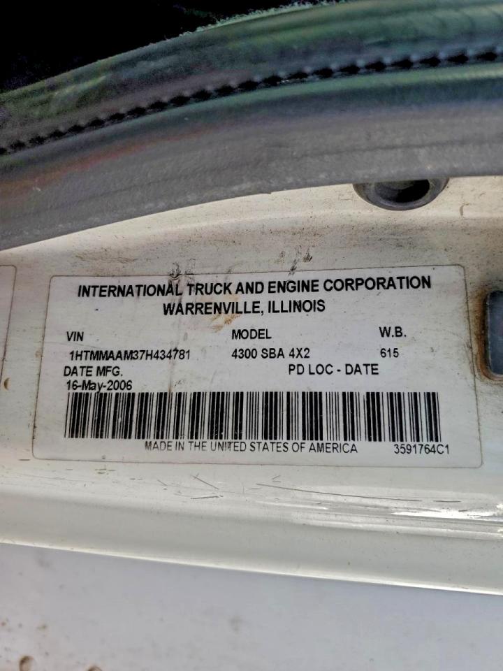 2007 International 4300 Box Truck VIN: 1HTMMAAM37H434781 Lot: 96757785