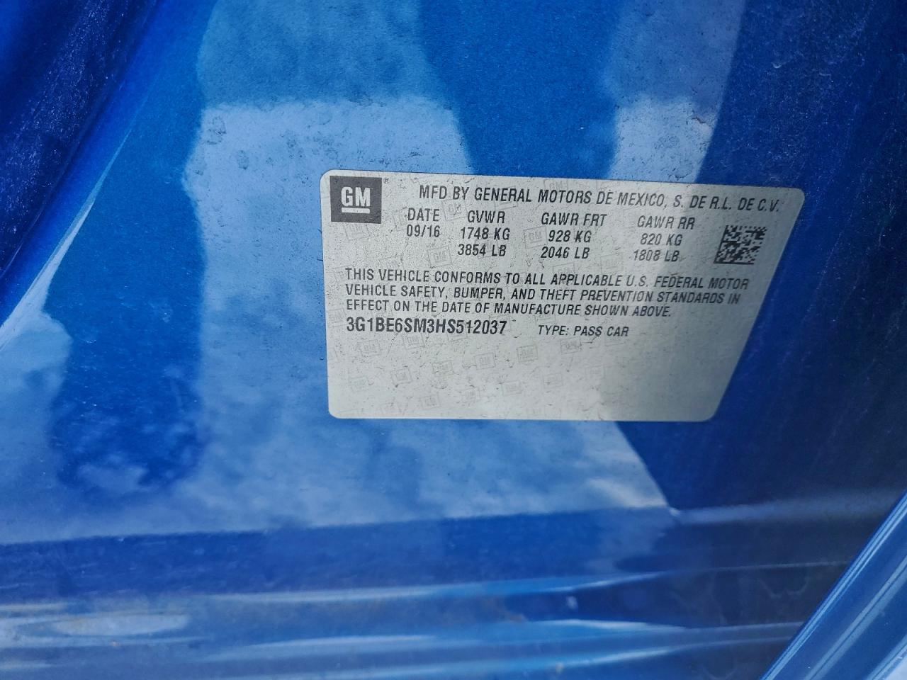2017 Chevrolet Cruze Lt VIN: 3G1BE6SM3HS512037 Lot: 94727785