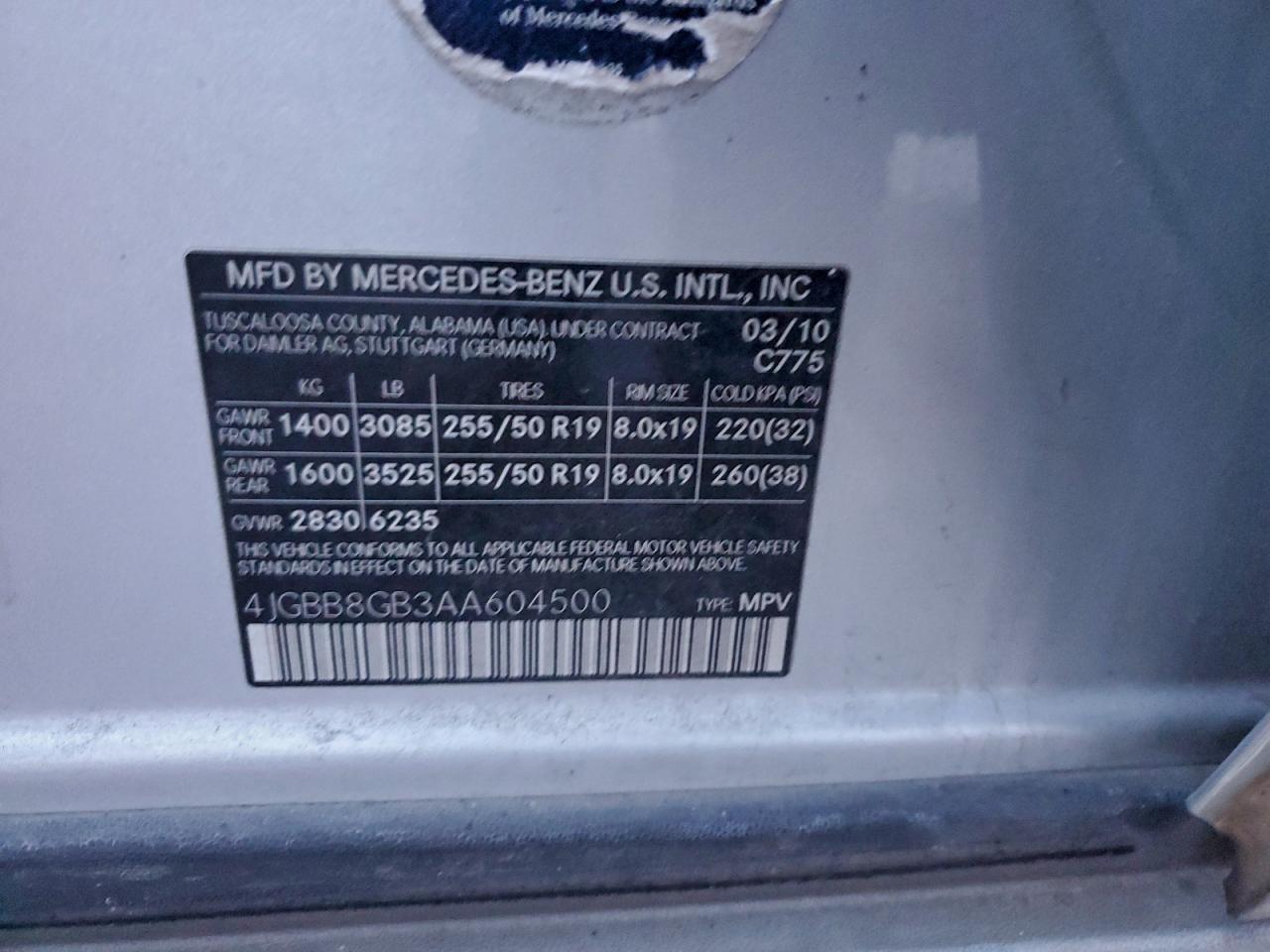 2010 Mercedes-Benz Ml 350 4Matic VIN: 4JGBB8GB3AA604500 Lot: 95063155