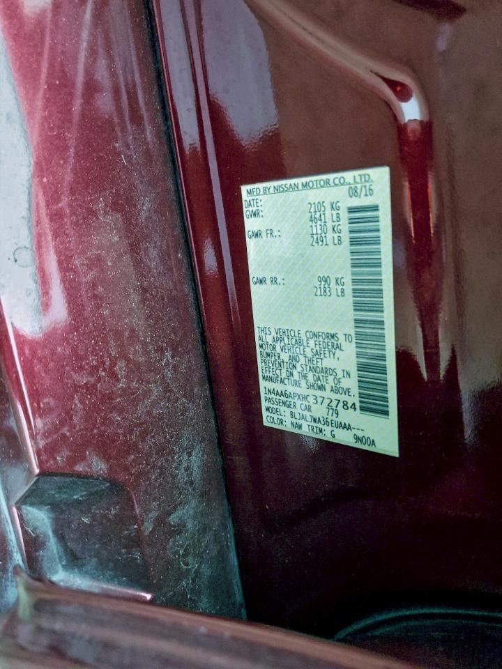 2017 Nissan Maxima 3.5S VIN: 1N4AA6APXHC372784 Lot: 96943295