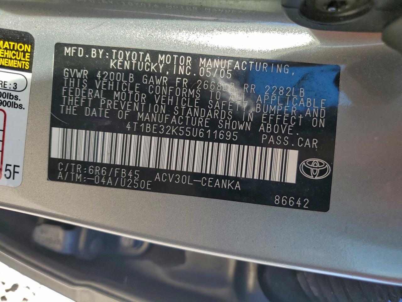 2005 Toyota Camry Le VIN: 4T1BE32K55U611695 Lot: 96295955