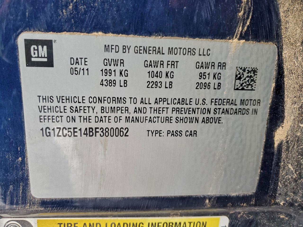 2011 Chevrolet Malibu 1Lt VIN: 1G1ZC5E14BF380062 Lot: 94899195