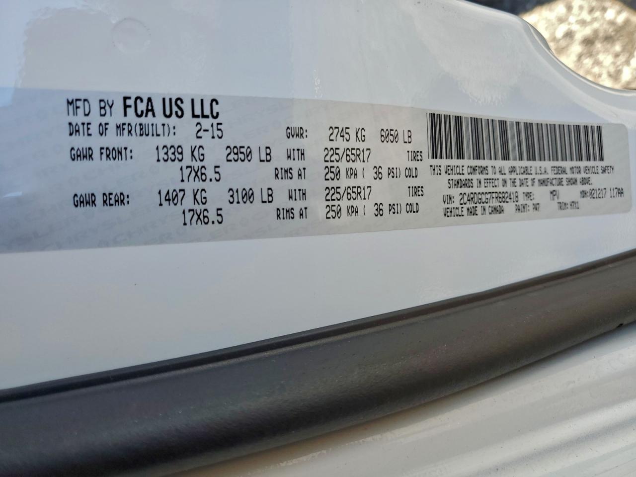 2015 Dodge Grand Caravan Sxt VIN: 2C4RDGCG7FR682418 Lot: 95997305