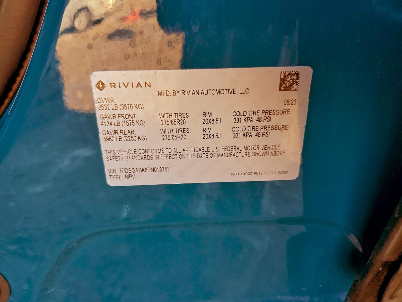 2023 Rivian R1S Adventure VIN: 7PDSGABA6PN018752 Lot: 93995375