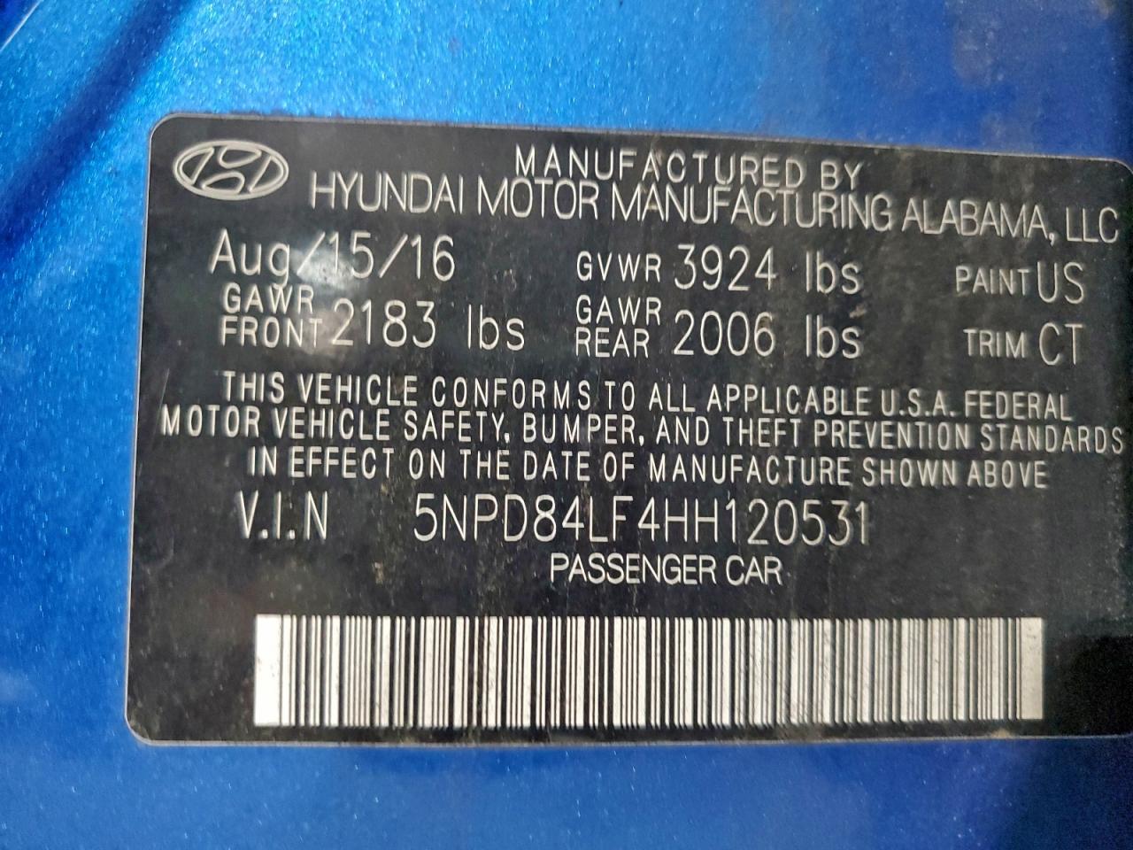 2017 Hyundai Elantra Se VIN: 5NPD84LF4HH120531 Lot: 95856085