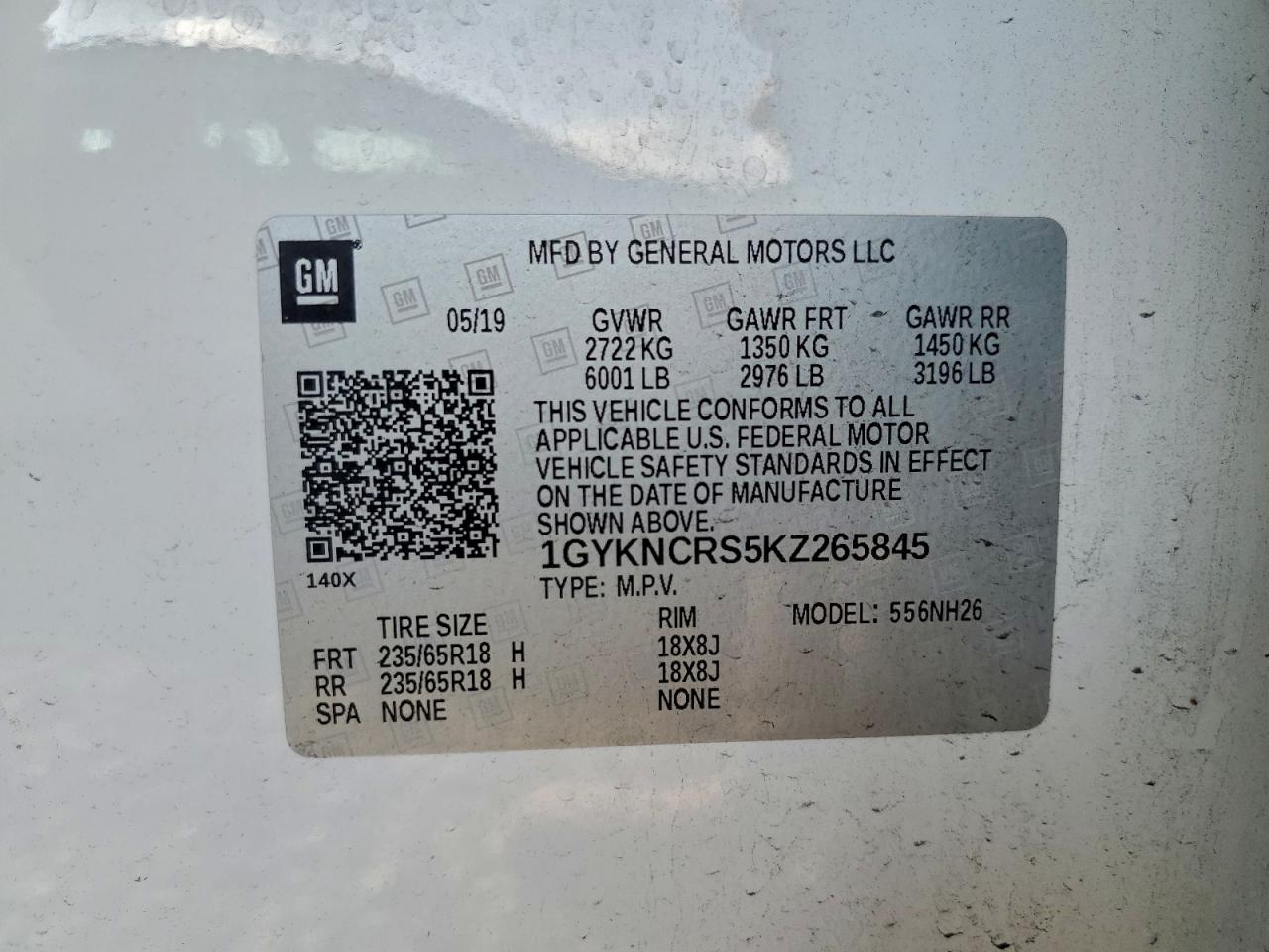 2019 Cadillac Xt5 Luxury VIN: 1GYKNCRS5KZ265845 Lot: 95177835