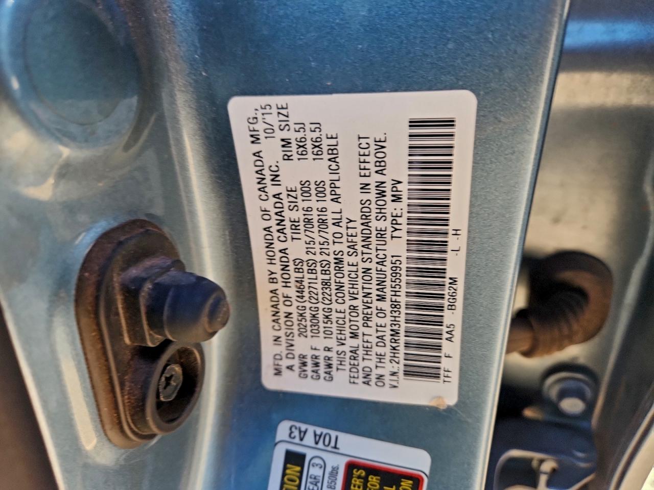 2015 Honda Cr-V Lx VIN: 2HKRM3H38FH559951 Lot: 94170635