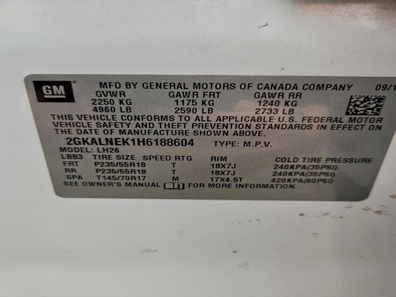 2017 GMC Terrain Sle VIN: 2GKALNEK1H6188604 Lot: 94583245