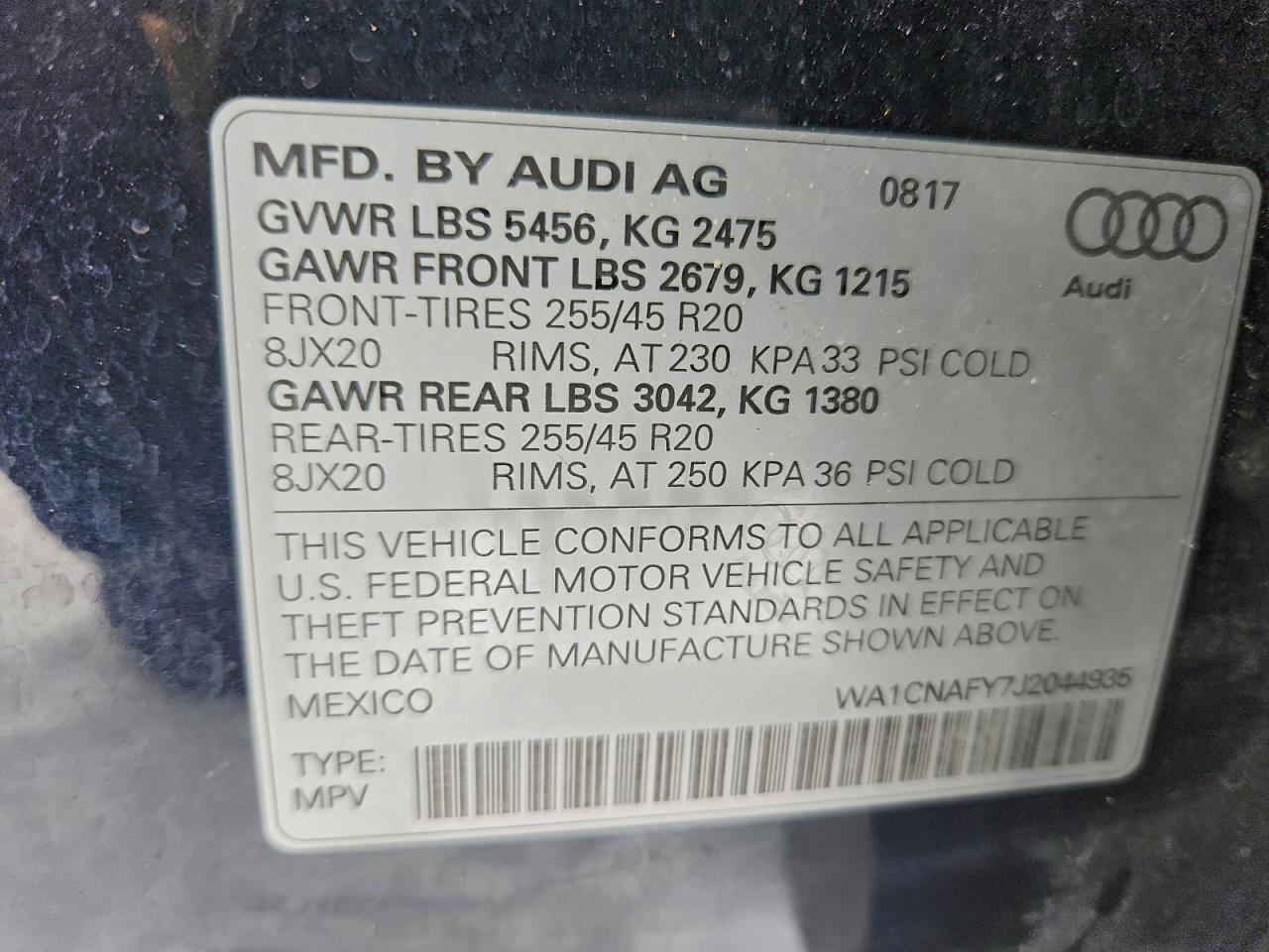 2018 Audi Q5 Prestige VIN: WA1CNAFY7J2044935 Lot: 96585755