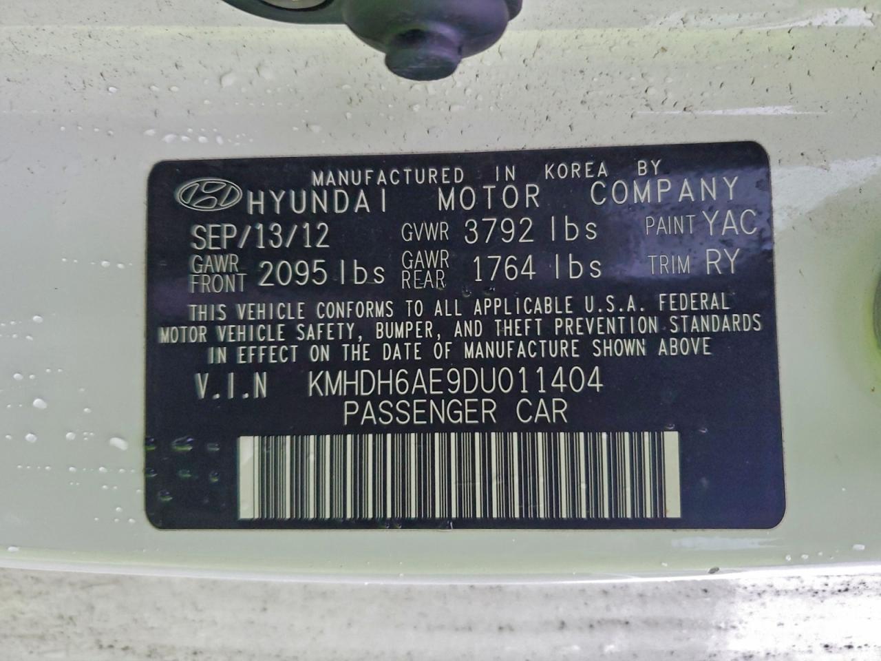 2013 Hyundai Elantra Coupe Gs VIN: KMHDH6AE9DU011404 Lot: 93193275