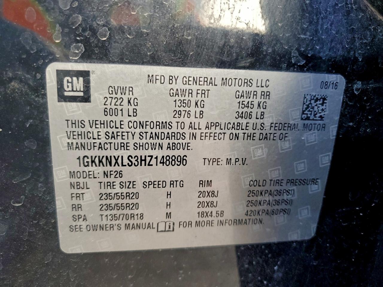 2017 GMC Acadia Denali VIN: 1GKKNXLS3HZ148896 Lot: 96780795