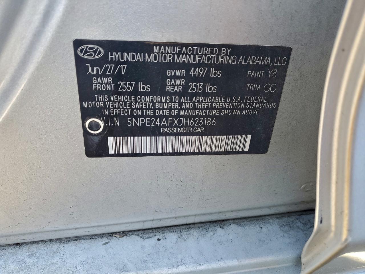 2018 Hyundai Sonata Se VIN: 5NPE24AFXJH623186 Lot: 94036865