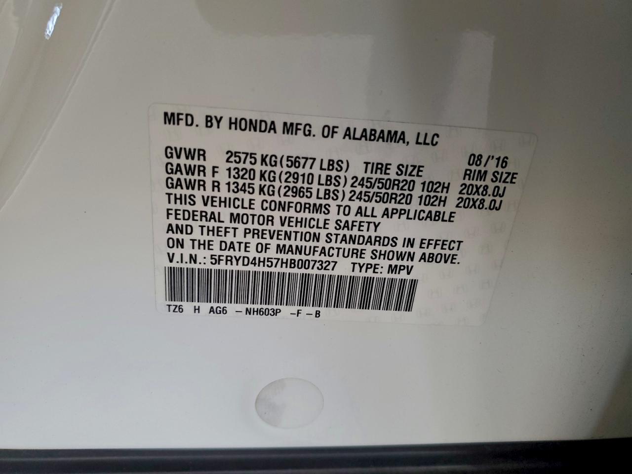 2017 Acura Mdx Technology VIN: 5FRYD4H57HB007327 Lot: 95114845