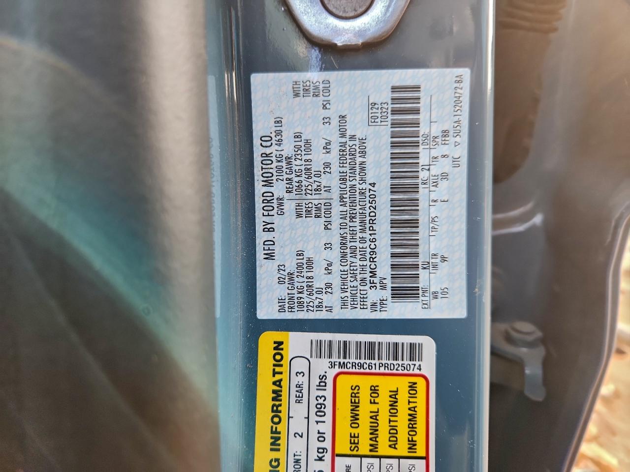 2023 Ford Bronco Sport Outer Banks VIN: 3FMCR9C61PRD25074 Lot: 94655795