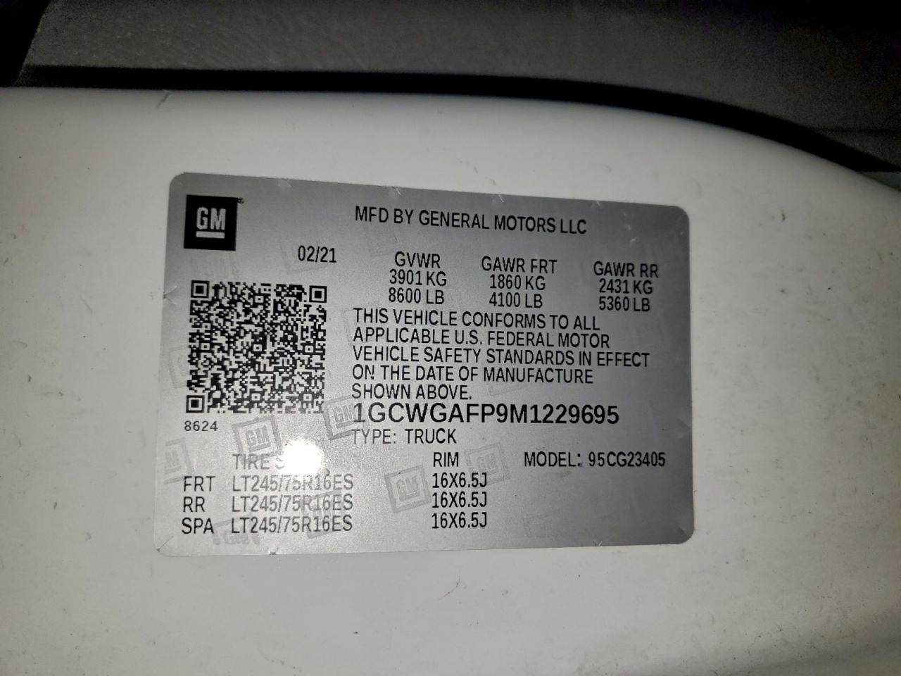 2021 Chevrolet Express G2500 VIN: 1GCWGAFP9M1229695 Lot: 94512265