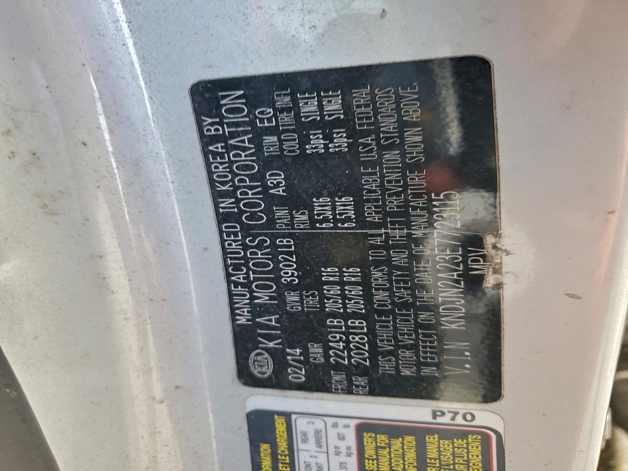 2014 Kia Soul VIN: KNDJN2A23E7723115 Lot: 96837745