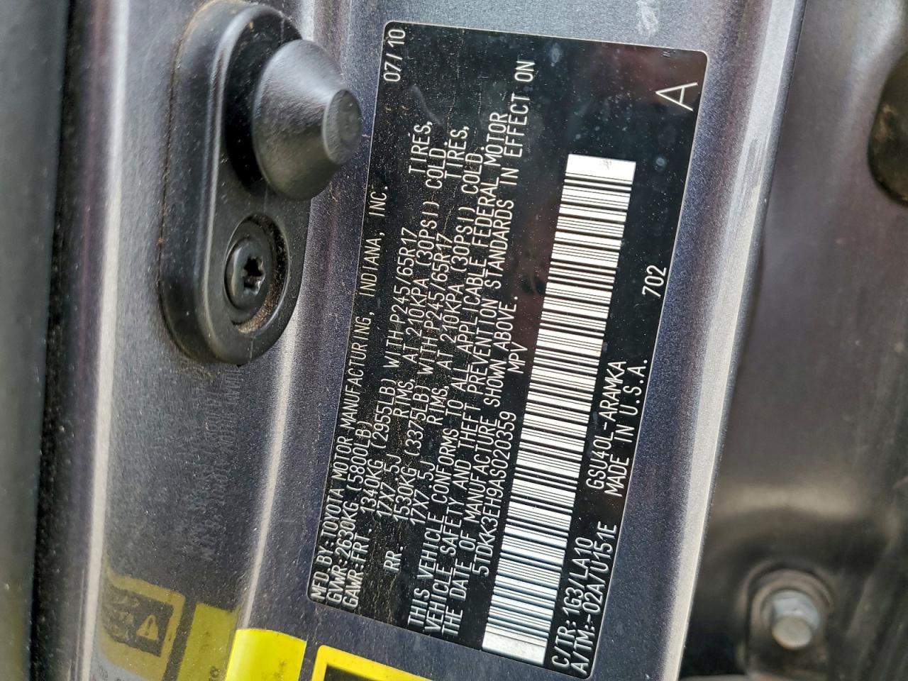 2010 Toyota Highlander Se VIN: 5TDKK3EH9AS020359 Lot: 96506565