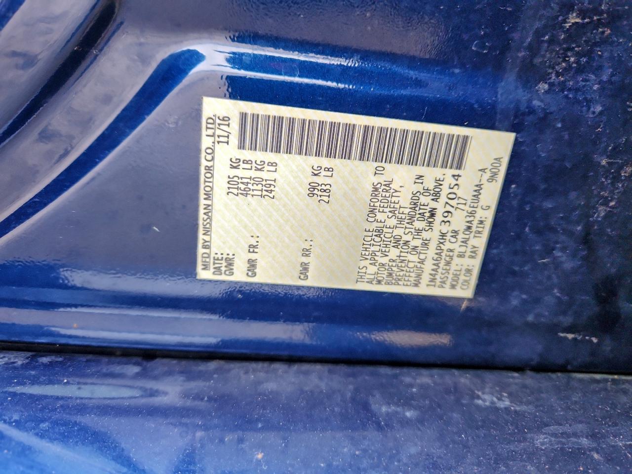 2017 Nissan Maxima 3.5S VIN: 1N4AA6APXHC397054 Lot: 95514885