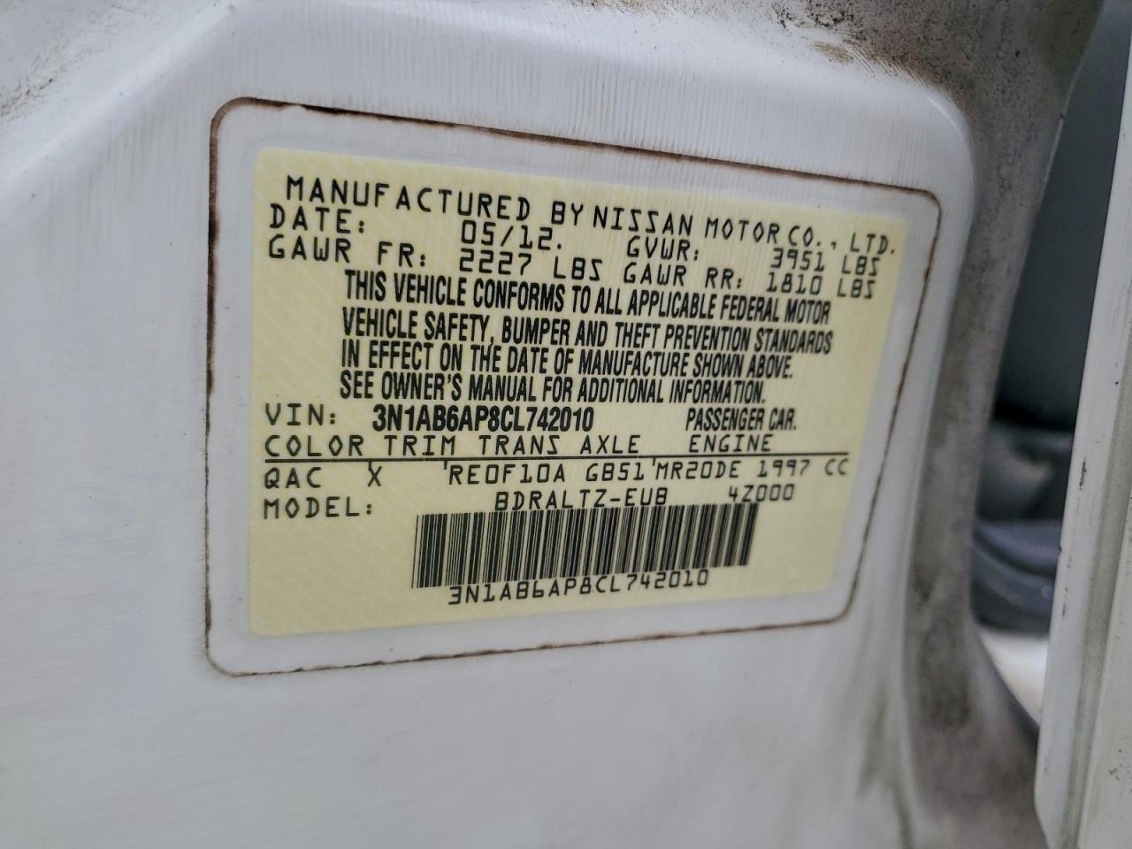 2012 Nissan Sentra 2.0 VIN: 3N1AB6AP8CL742010 Lot: 94771395