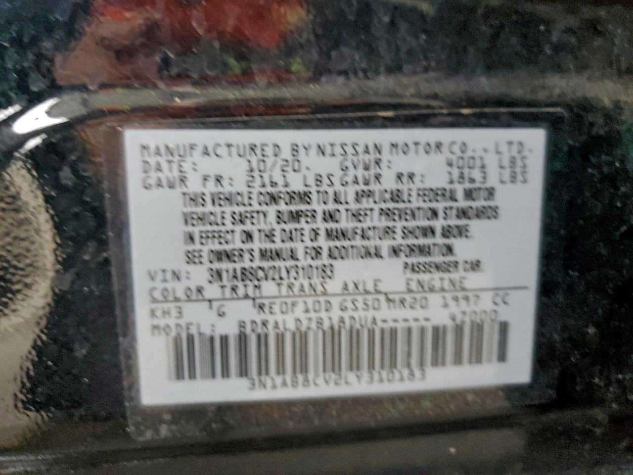 2020 Nissan Sentra Sv VIN: 3N1AB8CV2LY310183 Lot: 95524245