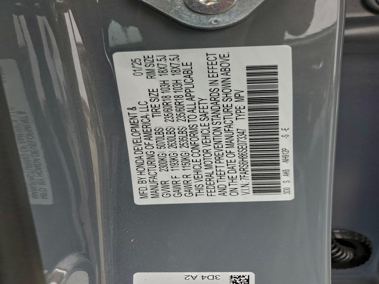 2025 Honda Cr-V Sport-L VIN: 7FARS6H86SE073347 Lot: 94961875