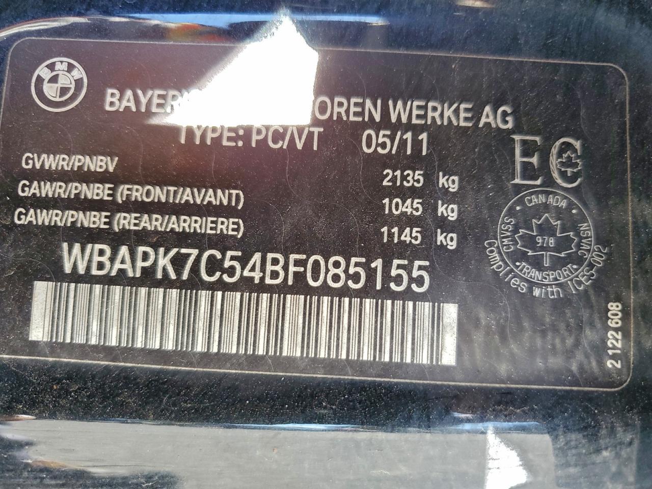 2011 BMW 328 Xi VIN: WBAPK7C54BF085155 Lot: 95692015